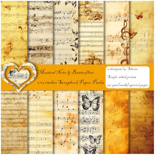 ZAKHSE Bastelpapier Quadratisch, 24 Blatt Musiknoten und Schmetterlinge Motivpapier, 15,2×15,2cm Einseitig Bedruckt Designpapier Scrapbook Papier für DIY, Bastelarbeiten, Dekorationen, 12 Designs ZAKHSE Bastelpapier Quadratisch, 24 Blatt Musiknoten und Schmetterlinge Motivpapier, 15,2×15,2cm Einseitig Bedruckt Designpapier Scrapbook Papier für DIY, Bastelarbeiten, Dekorationen, 12 Designs von ZAKHSE
