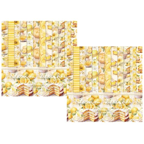 ZAKHSE Bastelpapier mit Zitronenmuster, 48 Blatt Früchte Motive Einseitig Bedruckt Scrapbook Papier, 15,2x15,2cm Designpapier Dekorpapier für DIY, Handwerk, Kartengestalten, 12 Gelbe Designs von ZAKHSE