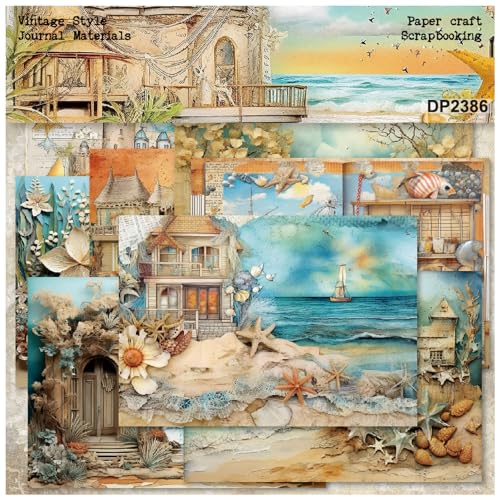 ZAKHSE Motivpapier, 24 Blätter Bastelpapier Meer und Strand Motive Einseitig Bedruckt Gemustertes Papier, 8 Designs, Designpapier für Bastelprojekte DIY Karten Gestaltung-Papiergröße 21x14,5cm von ZAKHSE