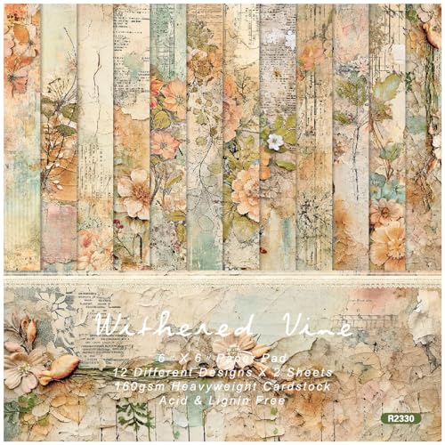 ZAKHSE Motivpapier, 24 Blatt Verwitterung Reben Designpapier Scrapbook Papier 15,2x15,2cm Einseitige Bedruckt Bastelpapier, 12 Designs, Farbige Design Papiere für DIY Scrapbooking Kartengestaltung ZAKHSE Motivpapier, 24 Blatt Verwitterung Reben Designpapier Scrapbook Papier 15,2x15,2cm Einseitige Bedruckt Bastelpapier, 12 Designs, Farbige Design Papiere für DIY Scrapbooking Kartengestaltung von ZAKHSE