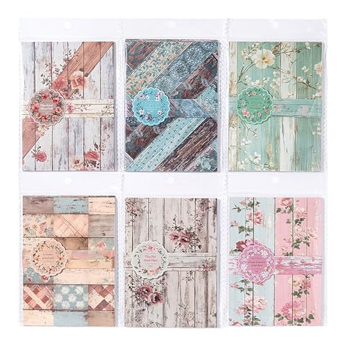 ZAKHSE Motivpapier 14×10cm, 180 Blatt Blumen und Holzbödenmuster Designpapier Einseitig Bedruckt Scrapbook Papier Ästhetisch Bastelpapier Muster für DIY Bastelarbeit Grußkarten Dekor, 60 Designs von ZAKHSE