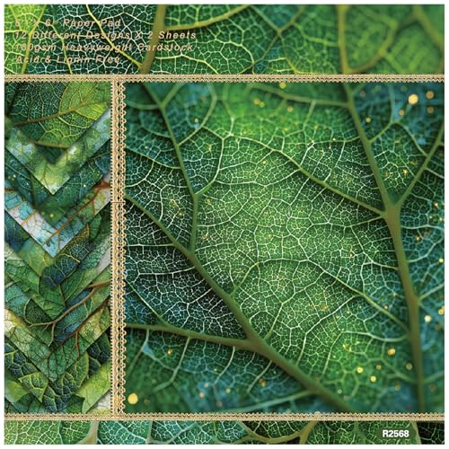 ZAKHSE Motivpapier 15,2x15,2cm, 24 Blatt Grüne Blattvenen Muster Einseitig Bedruckt Designpapier Bastelpapier Scrapbook Papier Dekorpapier für DIY Kollagen Kartengestaltung, 12 Designs von ZAKHSE