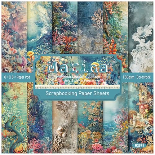 ZAKHSE Motivpapier 15,2x15,2cm, 24 Blatt Unterwasserwelt Pflanzen Muster Einseitig Bedruckt Designpapier Bastelpapier Scrapbook Papier Dekorpapier für DIY Kollagen Kartengestaltung, 12 Designs ZAKHSE Motivpapier 15,2x15,2cm, 24 Blatt Unterwasserwelt Pflanzen Muster Einseitig Bedruckt Designpapier Bastelpapier Scrapbook Papier Dekorpapier für DIY Kollagen Kartengestaltung, 12 Designs von ZAKHSE