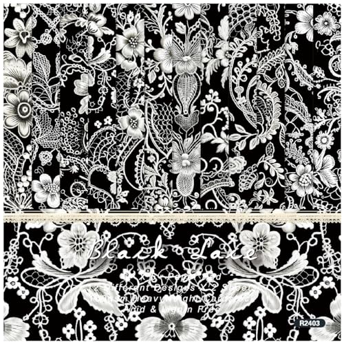 ZAKHSE Motivpapier 15,2x15,2cm, 48 Blätter Designpapier Blumenmustern, Schwarz Spitzenblumen Gemustert Scrapbook Papier Einseitig Bastelpapier, 12 Designs, 160g/m² Dekopapier für Kartengestaltung von ZAKHSE