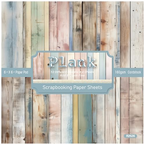 ZAKHSE Motivpapier 15,2x15,2cm, 48 Blatt Designpapier Einseitig Bedruckt, Bunte Holzplatte Textur Motivpapier Gemustert Scrabook Papier 160gsm Bastelpapier Muster für DIY Basteln, 12 Designs von ZAKHSE