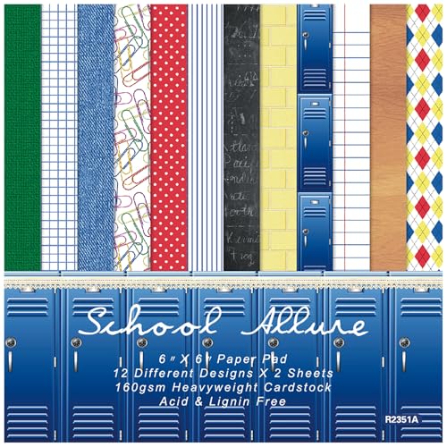 ZAKHSE Motivpapier 15,2x15,2cm, 48 Blatt Klassenzimmer Muster Designpapier Einseitig Bedruckt Scrapbook Papier, Blau und Gelb Gemustertes Bastelpapier für DIY Karten Gestalten Collage, 12 Designs von ZAKHSE