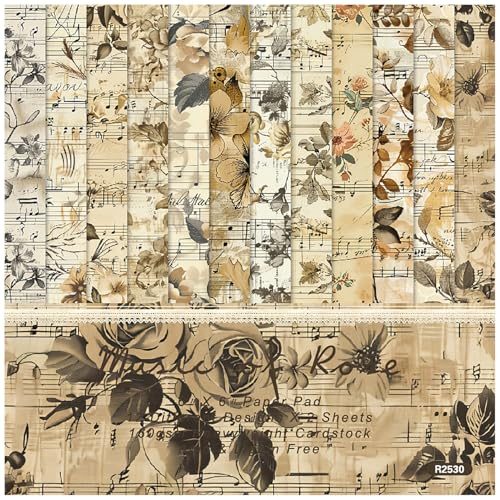 ZAKHSE Motivpapier 15,2x15,2cm, 48 Blatt Musiksymbole Rose Blumen Designpapier Einseitig Bedruckt Vintage Scrapbook Papier Bastelpapier Bunt für DIY Karten Gestalten Sammelalbum Dekor, 12 Designs ZAKHSE Motivpapier 15,2x15,2cm, 48 Blatt Musiksymbole Rose Blumen Designpapier Einseitig Bedruckt Vintage Scrapbook Papier Bastelpapier Bunt für DIY Karten Gestalten Sammelalbum Dekor, 12 Designs von ZAKHSE