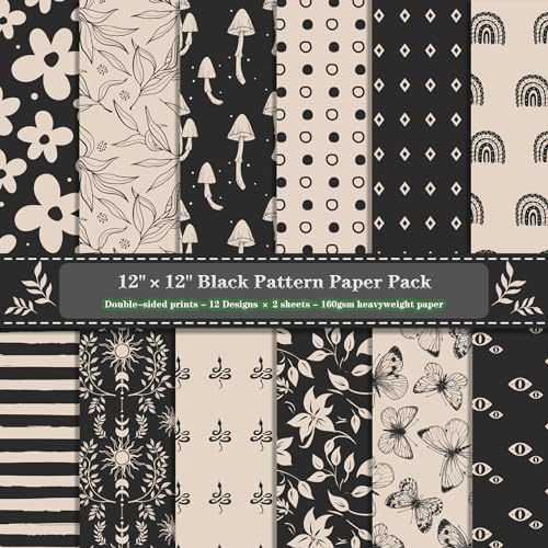 ZAKHSE Motivpapier 30,5x30,5cm, 24 Blatt Designpapier Böhmischer Stil Doppelseitig Bedruckt Scrapbook Papier Bastelpapier Bunt, 12 Designs, Dekopapier für DIY Origami Kartenherstellung Sammelalbum von ZAKHSE