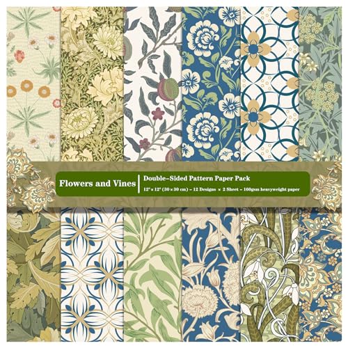 ZAKHSE Motivpapier 30x30cm, 24 Blätter Designpapier mit Blumenmustern, Frühling Motive Doppelseitig Bedruckt Scrapbook Paket, 12 Designs, Bastelpapier Bunt Dekopapier für Kartengestaltung Sammelalbum von ZAKHSE