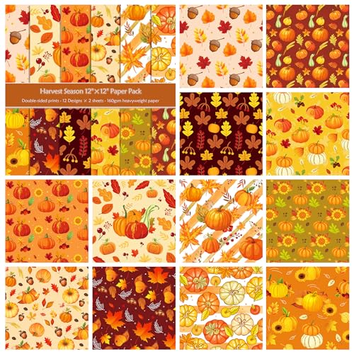 ZAKHSE Motivpapier 30x30cm, 24 Blatt Kürbis Ahornblätter Designpapier, Doppelseitig Bedruckt Gemustert Bastelpapier Bunt, Herbst Scrapbook Papier Papierblock für Erntedankfest Basteln-12 Designs ZAKHSE Motivpapier 30x30cm, 24 Blatt Kürbis Ahornblätter Designpapier, Doppelseitig Bedruckt Gemustert Bastelpapier Bunt, Herbst Scrapbook Papier Papierblock für Erntedankfest Basteln-12 Designs von ZAKHSE