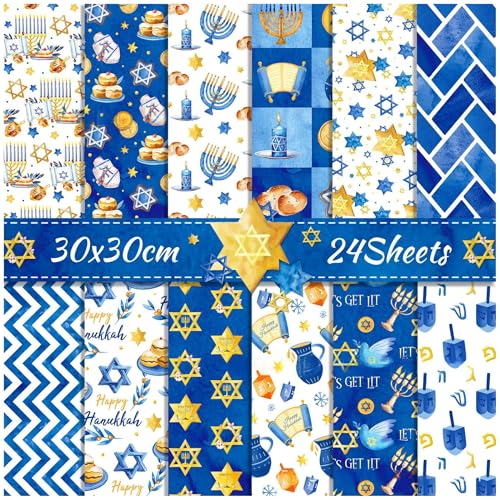ZAKHSE Motivpapier Chanukka, 24 Blatt Designpapier Doppelseitig Bedruckt, 30x30cm Scrapbook Papier mit Sterne Streifenmuster, Blau Bastelpapier für Festivals DIY, Fotoalben Dekor, Kartenbau ZAKHSE Motivpapier Chanukka, 24 Blatt Designpapier Doppelseitig Bedruckt, 30x30cm Scrapbook Papier mit Sterne Streifenmuster, Blau Bastelpapier für Festivals DIY, Fotoalben Dekor, Kartenbau von ZAKHSE