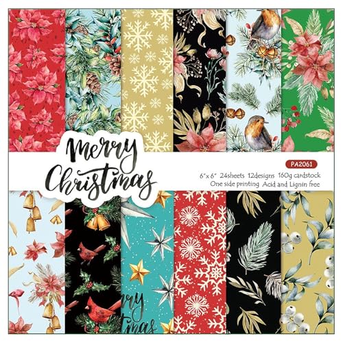 ZAKHSE Motivpapier Designpapier, 48 Blätter Weihnachten Scrapbooking Paket Bastelpapier Bunt, 15,2×15,2cm, Einseitig Bedruckt Dekorpapier, DIY Kartenherstellung Alben Hintergrund Journaling Zubehör von ZAKHSE