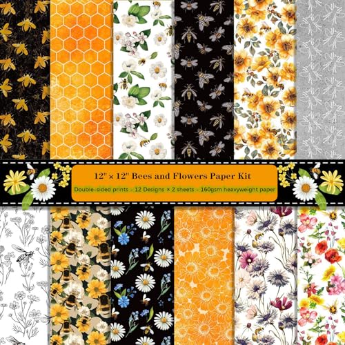 ZAKHSE Motivpapier Frühling,24 Blatt Designpapier 30,5x30,5cm,Honigbiene Honig Blumenmuster Scrapbook Papier Doppelseitig Bedruckt Bastelpapier Bunt Dekopapier für DIY Kartenherstellung-12 Designs ZAKHSE Motivpapier Frühling,24 Blatt Designpapier 30,5x30,5cm,Honigbiene Honig Blumenmuster Scrapbook Papier Doppelseitig Bedruckt Bastelpapier Bunt Dekopapier für DIY Kartenherstellung-12 Designs von ZAKHSE