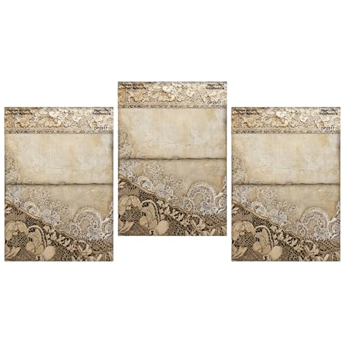 ZAKHSE Motivpapier Hochzeit, 24 Blatt Einseitig Bedruckt Designpapier mit Shabby Spitzenmuster, 21x14cm Gemustert Scrapbook Papier Braun Bastelpapier für DIY Karten Gestalten Handwerk, 8 Designs von ZAKHSE