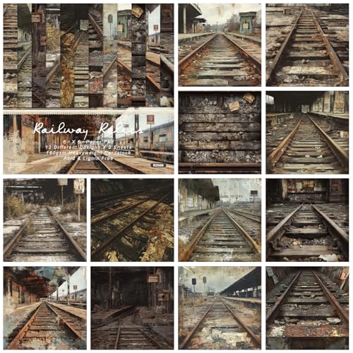 ZAKHSE Motivpapier Vintage, 48 Blatt Eisenbahn Schiene Muster Designpapier, 15,2x15,2cm Einseitig Bedruckt Bastelpapier Nostalgische Motive Scrapbook Papier für Kollagen Kartengestaltung, 12 Designs ZAKHSE Motivpapier Vintage, 48 Blatt Eisenbahn Schiene Muster Designpapier, 15,2x15,2cm Einseitig Bedruckt Bastelpapier Nostalgische Motive Scrapbook Papier für Kollagen Kartengestaltung, 12 Designs von ZAKHSE
