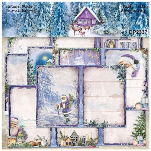 ZAKHSE Motivpapier Weihnachten, 24 Blätter Bastelpapier mit Muster, Einseitig Bedruckt Designpapier, Papiergröße 21x14,5cm, 8 Designs, Blau Gemustertes Papier für Scrapbooks, Alben, Kartenherstellung von ZAKHSE