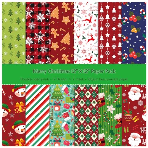 ZAKHSE Motivpapier Weihnachten, 24 Blätter Designpapier mit Weihnachtsdruck, 30x30cm Doppelseitig Bedruckt Gemustert Bastelpapier Bunt (Stil A) von ZAKHSE