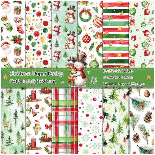 ZAKHSE Motivpapier Weihnachten, 24 Blatt Designpapier Doppelseitig Bedruckt, 30x30cm Scrapbook Papier mit Aquarell Weihnachtsmuster, Grün Bastelpapier für Festivals DIY, Fotoalben Dekor, Kartenbau ZAKHSE Motivpapier Weihnachten, 24 Blatt Designpapier Doppelseitig Bedruckt, 30x30cm Scrapbook Papier mit Aquarell Weihnachtsmuster, Grün Bastelpapier für Festivals DIY, Fotoalben Dekor, Kartenbau von ZAKHSE