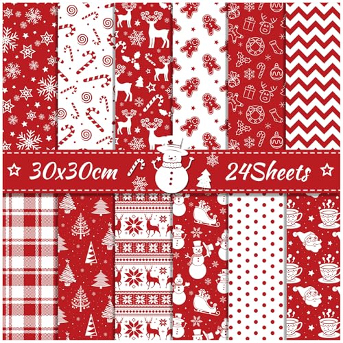 ZAKHSE Motivpapier Weihnachten, 24 Blatt Designpapier Doppelseitig Bedruckt, 30x30cm Scrapbook Papier mit Weihnachtsmuster, Rot Bastelpapier Dekorpapier für Festivals DIY, Fotoalben Dekor, Kartenbau ZAKHSE Motivpapier Weihnachten, 24 Blatt Designpapier Doppelseitig Bedruckt, 30x30cm Scrapbook Papier mit Weihnachtsmuster, Rot Bastelpapier Dekorpapier für Festivals DIY, Fotoalben Dekor, Kartenbau von ZAKHSE