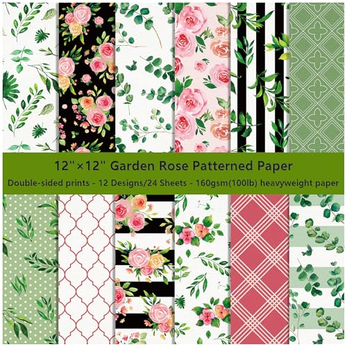 ZAKHSE Motivpapier Weihnachten, 24 Blatt Designpapier mit Rosenmuster, 30x30cm Doppelseitig Bedruckt Scrapbook Papier, Grün, Schwarz Bastelpapier für Festivals DIY, Fotoalben, Hochzeit Kartenbau ZAKHSE Motivpapier Weihnachten, 24 Blatt Designpapier mit Rosenmuster, 30x30cm Doppelseitig Bedruckt Scrapbook Papier, Grün, Schwarz Bastelpapier für Festivals DIY, Fotoalben, Hochzeit Kartenbau von ZAKHSE