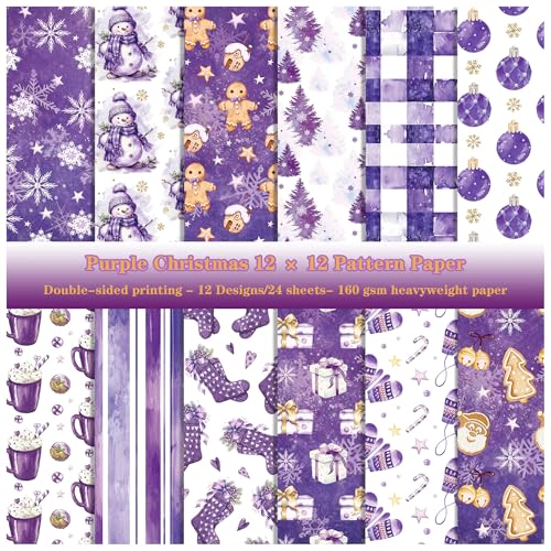 ZAKHSE Motivpapier Weihnachten, 24 Blatt Designpapier mit Schneemann Schneeflocken Muster, 30×30cm Doppelseitig Bedruckt Scrapbook Papier, Lila Bastelpapier für DIY Basteln Weihnachtsdekor, 12 Motive ZAKHSE Motivpapier Weihnachten, 24 Blatt Designpapier mit Schneemann Schneeflocken Muster, 30×30cm Doppelseitig Bedruckt Scrapbook Papier, Lila Bastelpapier für DIY Basteln Weihnachtsdekor, 12 Motive von ZAKHSE
