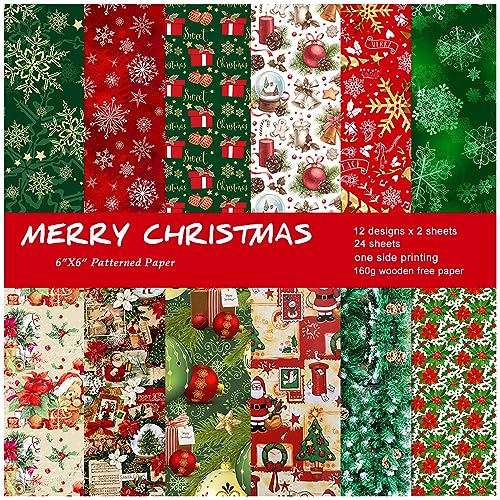 ZAKHSE Motivpapier Weihnachten,48 Blätter Weihnachtliche Bastelpapier 15,2x15,2cm,Einseitige Bedruckt Papierblock,Weihnachten Motive Designpapier Scrapbooking Dekorpapier Fotoalbum Scrapbook Zubehör von ZAKHSE