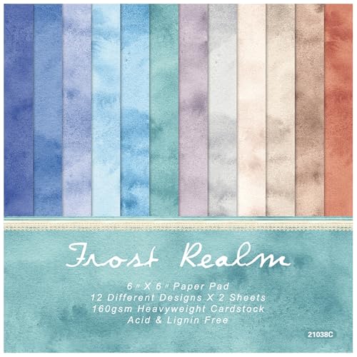 ZAKHSE Motivpapier zum Basteln, 48 Blatt Frost Blumenmuster Scrapbook Papier, 15.2x15.2cm Einseitig Bedruckt Designpapier Blau Bastelpapier 160 gsm Dekopapier für DIY, Handarbeiten, 12 Designs von ZAKHSE