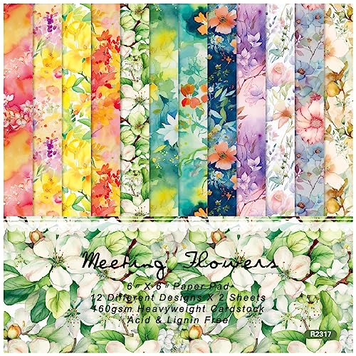 ZAKHSE Motivpapier zum Basteln,Blumenmuster Designpapier, 24 Blätter Bunt Bastelpapier 15,2x15,2cm,Einseitig Bedrucktes Dekoratives Bastelpapier,Gemustert Dekopapier für Hochzeit Karten Gestaltung von ZAKHSE