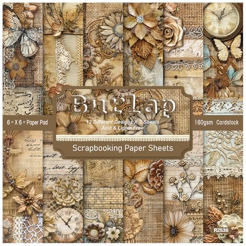 ZAKHSE Scrapbook-Papierblock, 15,2 x 15,2 cm, 24 Blatt, einseitiges Scrapbooking-Papier, Jute-Spitze, Blumen-Collage, gemusterter Karton, 160 g/m², braunes dekoratives Bastelpapier für Bastelarbeiten ZAKHSE Scrapbook-Papierblock, 15,2 x 15,2 cm, 24 Blatt, einseitiges Scrapbooking-Papier, Jute-Spitze, Blumen-Collage, gemusterter Karton, 160 g/m², braunes dekoratives Bastelpapier für Bastelarbeiten von ZAKHSE