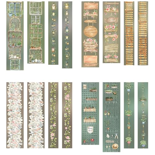 ZAKHSE Washi Tape, 6 Rollen Blumenwand Grüne Pflanzen Washi Tape Set, Garten Landschaft Klebeband 30/50mm Dekoband Transparent PET Dekorative Aufkleber für DIY Handwerk Scrapbook Journaling Zubehör von ZAKHSE