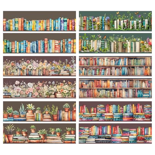 ZAKHSE Washi Tape, 6 Rollen Lesezeit Bücherzimmer Szene Washi Tape Set Landschaft Klebeband Bunt 50mm Dekoband Transparent PET Dekorative Aufkleber für DIY Handwerk Scrapbook Journaling Zubehör von ZAKHSE