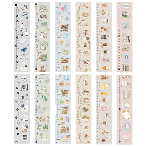 ZAKHSE Washi Tape, 6 Rollen Täglich Frühstück Dessert Washi Tape Set, Landschaft Klebeband Bunt 40mm Dekoband Transparent PET Dekorative Aufkleber Roll für DIY Handwerk Scrapbook Journaling Zubehör von ZAKHSE
