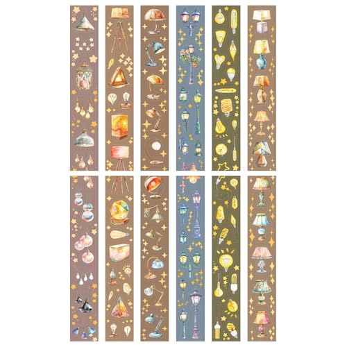 ZAKHSE Washi Tape, 6 Rollen Tischleuchten Glühbirnen Straßenlampen Washi Tape Set Landschaft Klebeband 30mm Dekoband Transparent PET Dekorative Aufkleber für DIY Handwerk Scrapbook Journal Zubehör von ZAKHSE