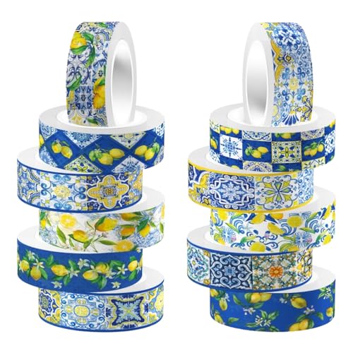 ZAKHSE Washi Tape Set, 12 Rollen Zitrone Obst Motive Masking Tapes, Breite 15mm, Klebeband Bunt Papierband Washitape, Dekoratives Klebeband zum Basteln, Dekoband für DIY Kunst Handwerk von ZAKHSE