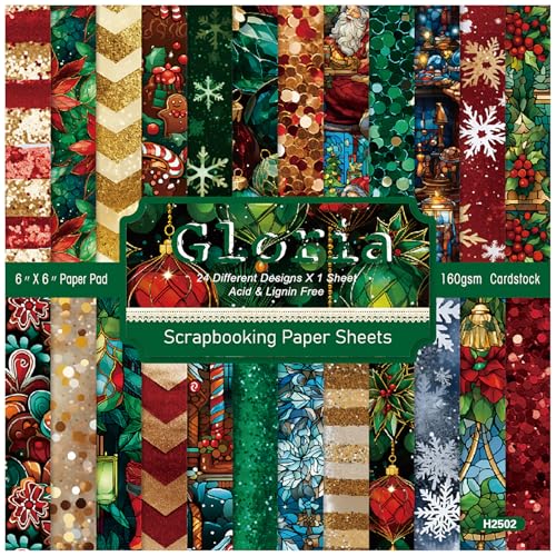 ZAKHSE Weihnachts-Scrapbook-Papier, 15,2 x 15,2 cm, 24 Blatt, goldfarbene rote Pailletten, florales Schneeflocken-Karton, 24 Designs, einseitig gemustert, dekorativer Bastelpapierblock für Urlaub ZAKHSE Weihnachts-Scrapbook-Papier, 15,2 x 15,2 cm, 24 Blatt, goldfarbene rote Pailletten, florales Schneeflocken-Karton, 24 Designs, einseitig gemustert, dekorativer Bastelpapierblock für Urlaub von ZAKHSE