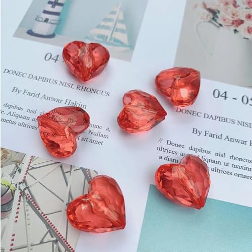 Acryl-Herzperlen, 20 mm, Glasperlen, Abstandshalter, Kristallperlen für Schmuckherstellung, Armband, Halskette, Schlüsselanhänger, Bastelzubehör, 60 Stück (rot) von ZAKVOOR
