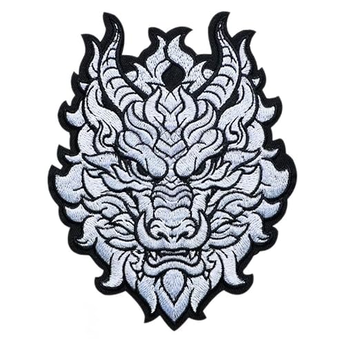 1 Stück großer Drachenkopf Patch zarte Stickerei Mode Kleidung Applikation DIY Kleidung Dekoration Bügelbilder für Kleidung (schwarz/weiß) von ZALALAA