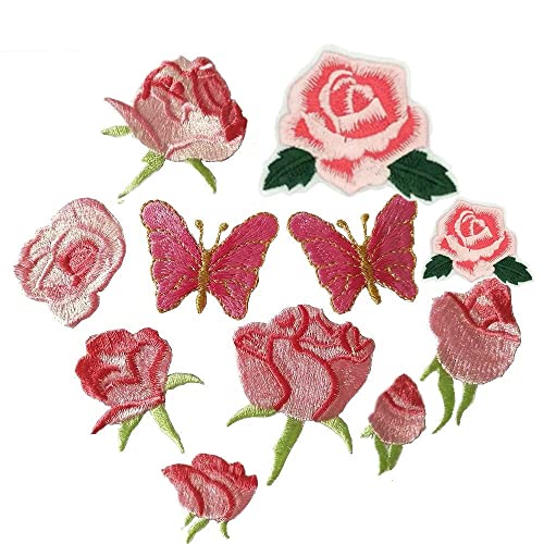 11 kleine Rosen-Blumen-Schmetterlings-Stickerei zum Aufbügeln (rosa C) von ZALALAA