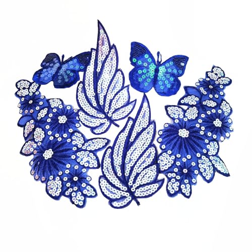 Blumen-Stickerei zum Aufbügeln, Pailletten, Perlen-Patches für Kleidung, bestickte Applikationen (Saphir B) von ZALALAA