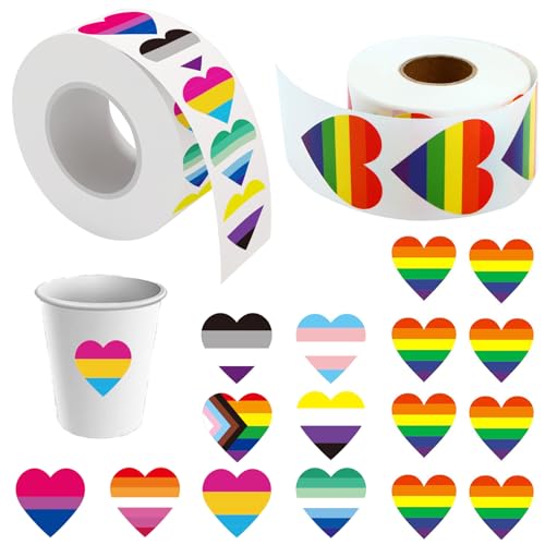 ZALHIN 1000 Stück Gay Pride Aufkleber - Regenbogenstreifen-Herzaufkleber - Hergestellt aus hochwertigen PVC-Materialien und mit exquisitem Design ZALHIN 1000 Stück Gay Pride Aufkleber - Regenbogenstreifen-Herzaufkleber - Hergestellt aus hochwertigen PVC-Materialien und mit exquisitem Design von ZALHIN