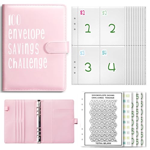 ZALHIN Budget Binder A5 (Rosa) - Spar Challenge Für Budgetplaner, Beginner Budget, Budget Planner Zubehör, Geld Sparen Challenge Ordner, Einfache Und Unterhaltsame Möglichkeit 5050 Zu Sparen von ZALHIN