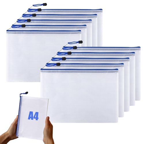 ZALHIN Dokumententasche – 10 Stück Premium Reißverschlusstaschen, Ideal für A4 Dokumenten – Ästhetisch Ansprechende, Robuste und Leichte Aufbewahrungslösung von ZALHIN