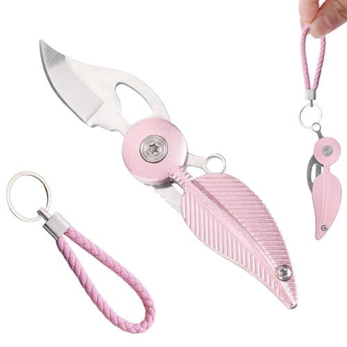 ZALHIN Rosa Feder Schlüsselanhänger mit Klappmesser - Schlüssel Dekoration, Selbstverteidigung Wekzeug für Frauen, Pocket Mini Messer Klappmesser, Taschenmesser, Messer Outdoor ZALHIN Rosa Feder Schlüsselanhänger mit Klappmesser - Schlüssel Dekoration, Selbstverteidigung Wekzeug für Frauen, Pocket Mini Messer Klappmesser, Taschenmesser, Messer Outdoor von ZALHIN