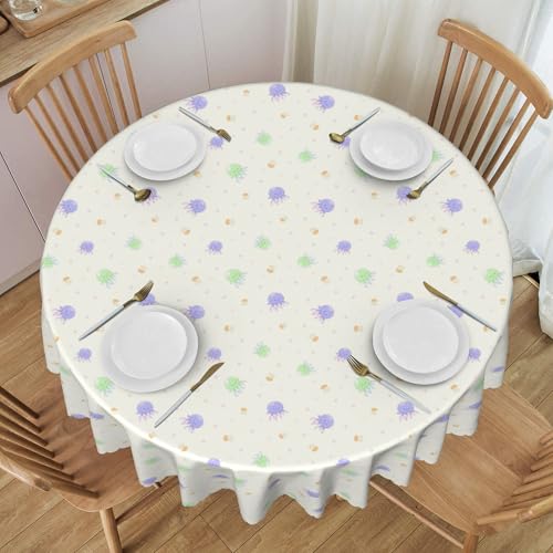 60 Zoll Runde Tischdecke Mit Spitze, Meereslebewesen, Wasserdicht, Knitterfrei, für Picknicktische im Freien, Auslaufsicheres Dekor, Waschbar C Diameter 60In von ZALXOZYL