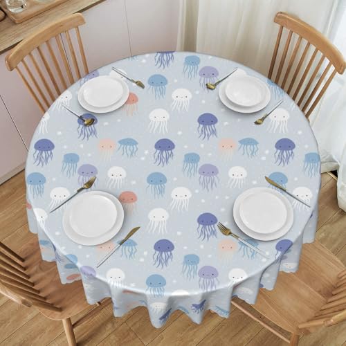 60 Zoll Runde Tischdecke Mit Spitze, Meereslebewesen, Wasserdicht, Knitterfrei, für Picknicktische im Freien, Auslaufsicheres Dekor, Waschbar D Diameter 60In von ZALXOZYL