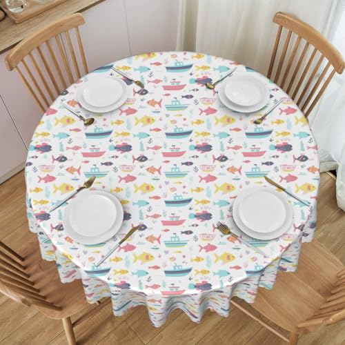 60 Zoll Runde Tischdecke aus Spitze, Wasserabweisend, Wiederverwendbar, für Garten, Picknick, Hochzeit, Muster, Rutschfester Stoff Colorful 60 In von ZALXOZYL