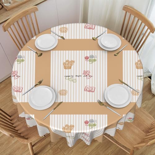 Auslaufsichere, Runde Tischdecke, 152,4 cm, Wasserdicht, Spitzenbesatz, Wiederverwendbar, für Event-Dekoration, Cartoon-Stil Colorful 60 In von ZALXOZYL