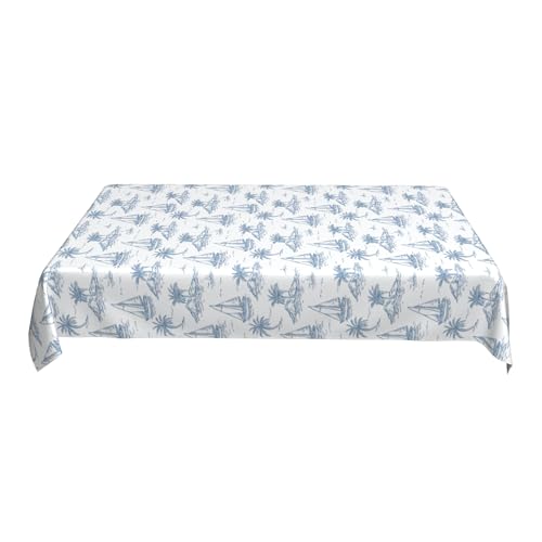 Marineblaue Tischdecke, 152,4 X 228,6 cm, Bedrucktes Muster, Wasserfest, Fleckenabweisend, für Bootspartys Mit Nautischem Thema Colorful 90in von ZALXOZYL