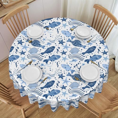 Runde Tischdecke, 152,4 cm, Meereslebewesen-Muster, Spitzenbesatz, Wasserdicht, Waschbar, für Gartenparty, Esszimmer, Dekoration, Schutz Color Diameter 60In von ZALXOZYL