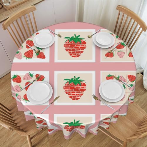 Runde Tischdecke, 152,4 cm, Wasserdicht, Mit Spitze Verziert, Cartoon-Obst-Stil, für Restaurants, Cafés, Schmutzabweisend, Waschbar, Knitterfrei Colorful 60 In von ZALXOZYL